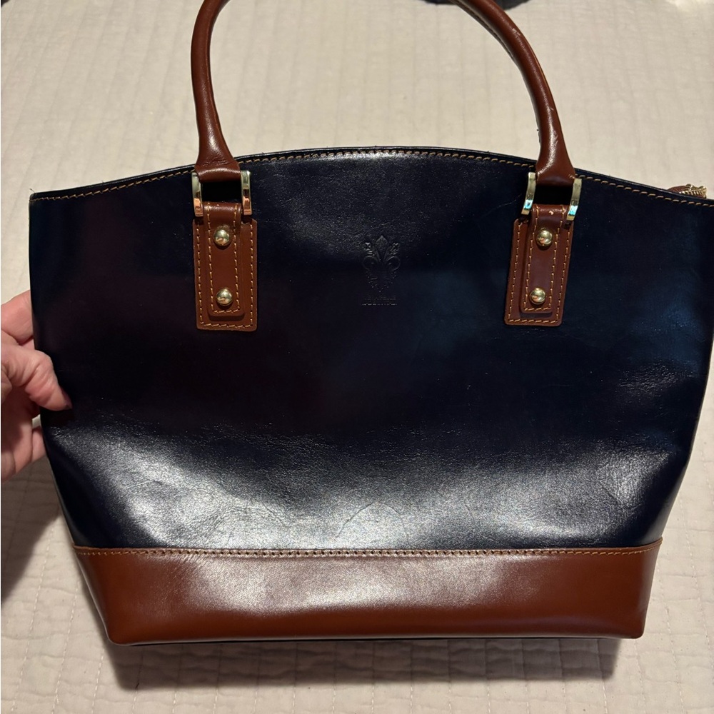 Elegant Black and Brown Leather Tote Bag